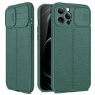 For iPhone 12 Litchi Texture Sliding Camshield TPU Protective Case(Dark Green) - 1