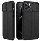 For iPhone 12 Pro Litchi Texture Sliding Camshield TPU Protective Case(Black) - 1