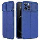 For iPhone 12 Pro Litchi Texture Sliding Camshield TPU Protective Case(Blue) - 1