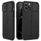 For iPhone 12 Pro Max Litchi Texture Sliding Camshield TPU Protective Case (Black) - 1