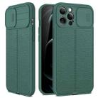 For iPhone 12 Pro Max Litchi Texture Sliding Camshield TPU Protective Case (Dark Green) - 1