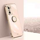For Xiaomi Redmi K40 XINLI Straight 6D Plating Gold Edge TPU Shockproof Case with Ring Holder(Pink) - 1