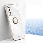 For Xiaomi Redmi Note 9 4G XINLI Straight Edge 6D Electroplate TPU Phone Case with Ring Holder(White) - 1