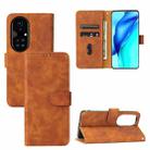 For Huawei P50 Pro Solid Color Skin Feel Magnetic Buckle Horizontal Flip Calf Texture PU Leather Case with Holder & Card Slots & Wallet(Brown) - 1
