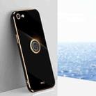 XINLI Straight 6D Plating Gold Edge TPU Shockproof Case with Ring Holder For iPhone 6 / 6s(Black) - 1