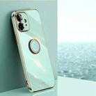 For iPhone 12 XINLI Straight Edge 6D Electroplate TPU Phone Case with Ring Holder(Mint Green) - 1