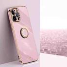 For iPhone 12 Pro XINLI Straight 6D Plating Gold Edge TPU Shockproof Case with Ring Holder(Cherry Purple) - 1