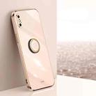 For iPhone X XINLI Straight 6D Plating Gold Edge TPU Shockproof Case with Ring Holder(Pink) - 1