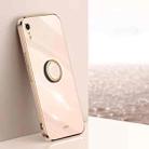 For iPhone XR XINLI Straight 6D Plating Gold Edge TPU Shockproof Case with Ring Holder(Pink) - 1