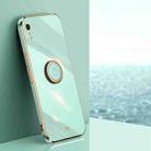 For iPhone XR XINLI Straight 6D Plating Gold Edge TPU Shockproof Case with Ring Holder(Mint Green) - 1