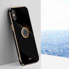 For iPhone XS XINLI Straight Edge 6D Electroplate TPU Phone Case with Ring Holder(Black) - 1