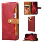 For iPhone 13 Calf Texture Double Fold Clasp Horizontal Flip Leather Case with Photo Frame & Holder & Card Slots & Wallet(Red) - 1