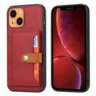 For iPhone 13 Calfskin Color Matching Shockproof TPU + PU Case with Holder & Card Slot(Red) - 1