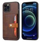 For iPhone 13 Pro Calfskin Color Matching Shockproof TPU + PU Case with Holder & Card Slot (Brown) - 1