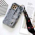 For iPhone 11 Plush Phone Protect Case with Wrist Strap Sling(Grey) - 1
