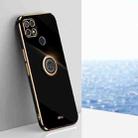 For OPPO A15 XINLI Straight 6D Plating Gold Edge TPU Shockproof Case with Ring Holder(Black) - 1