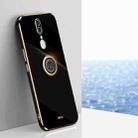 For OPPO F11 XINLI Straight 6D Plating Gold Edge TPU Shockproof Case with Ring Holder(Black) - 1