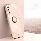 For Huawei P30 XINLI Straight 6D Plating Gold Edge TPU Shockproof Case with Ring Holder(Pink) - 1