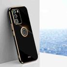 For Huawei P40 XINLI Straight 6D Plating Gold Edge TPU Shockproof Case with Ring Holder(Black) - 1