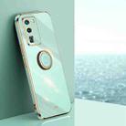 For Huawei P40 XINLI Straight Edge 6D Electroplate TPU Phone Case with Ring Holder(Mint Green) - 1