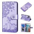 For Google Pixel 4a Sika Deer Embossing Pattern Horizontal Flip PU Leather Case with Holder & Card Slot & Wallet & Photo Frame(Purple) - 1