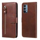 For OnePlus Nord N200 5G Fashion Calf Texture Zipper Horizontal Flip Leather Case with Stand & Card Slots & Wallet Function(Brown) - 1