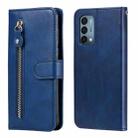 For OnePlus Nord N200 5G Fashion Calf Texture Zipper Horizontal Flip Leather Case with Stand & Card Slots & Wallet Function(Blue) - 1