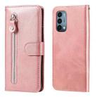 For OnePlus Nord N200 5G Fashion Calf Texture Zipper Horizontal Flip Leather Case with Stand & Card Slots & Wallet Function(Rose Gold) - 1