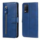 For OPPO Realme 8 5G / Realme V13 5G Fashion Calf Texture Zipper Horizontal Flip Leather Case with Stand & Card Slots & Wallet Function(Blue) - 1