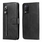 For OPPO Realme 8 5G / Realme V13 5G Fashion Calf Texture Zipper Horizontal Flip Leather Case with Stand & Card Slots & Wallet Function(Black) - 1