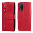 For OPPO Realme 8 5G / Realme V13 5G Fashion Calf Texture Zipper Horizontal Flip Leather Case with Stand & Card Slots & Wallet Function(Red) - 1