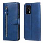 For OPPO Realme GT 5G Fashion Calf Texture Zipper Horizontal Flip Leather Case with Stand & Card Slots & Wallet Function(Blue) - 1