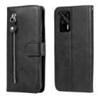 For OPPO Realme GT 5G Fashion Calf Texture Zipper Horizontal Flip Leather Case with Stand & Card Slots & Wallet Function(Black) - 1