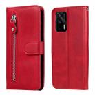 For OPPO Realme GT 5G Fashion Calf Texture Zipper Horizontal Flip Leather Case with Stand & Card Slots & Wallet Function(Red) - 1