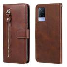 For vivo V21 5G / 4G Fashion Calf Texture Zipper Horizontal Flip Leather Case with Stand & Card Slots & Wallet Function(Brown) - 1