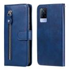 For vivo V21 5G / 4G Fashion Calf Texture Zipper Horizontal Flip Leather Case with Stand & Card Slots & Wallet Function(Blue) - 1