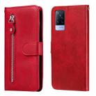 For vivo V21 5G / 4G Fashion Calf Texture Zipper Horizontal Flip Leather Case with Stand & Card Slots & Wallet Function(Red) - 1