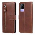 For vivo V21e 4G / Y73 2021 Fashion Calf Texture Zipper Horizontal Flip Leather Case with Stand & Card Slots & Wallet Function(Brown) - 1