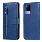 For vivo V21e 4G / Y73 2021 Fashion Calf Texture Zipper Horizontal Flip Leather Case with Stand & Card Slots & Wallet Function(Blue) - 1