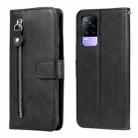 For vivo V21e 4G / Y73 2021 Fashion Calf Texture Zipper Horizontal Flip Leather Case with Stand & Card Slots & Wallet Function(Black) - 1