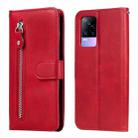 For vivo V21e 4G / Y73 2021 Fashion Calf Texture Zipper Horizontal Flip Leather Case with Stand & Card Slots & Wallet Function(Red) - 1