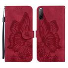 For Sony Xperia 10 III Retro Skin Feel Butterflies Embossing Horizontal Flip Leather Case with Holder & Card Slots & Wallet(Red) - 1