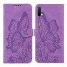 For OnePlus Nord CE 5G Retro Skin Feel Butterflies Embossing Horizontal Flip Leather Case with Holder & Card Slots & Wallet(Purple) - 1