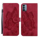 For OnePlus Nord N200 Retro Skin Feel Butterflies Embossing Horizontal Flip Leather Case with Holder & Card Slots & Wallet(Red) - 1