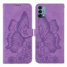 For OnePlus Nord N200 Retro Skin Feel Butterflies Embossing Horizontal Flip Leather Case with Holder & Card Slots & Wallet(Purple) - 1