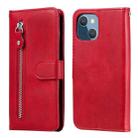 For iPhone 13 mini Fashion Calf Texture Zipper Horizontal Flip Leather Case with Stand & Card Slots & Wallet Function (Red) - 1