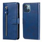 For iPhone 13 mini Fashion Calf Texture Zipper Horizontal Flip Leather Case with Stand & Card Slots & Wallet Function (Blue) - 1