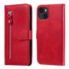 For iPhone 13 Fashion Calf Texture Zipper Horizontal Flip Leather Case with Stand & Card Slots & Wallet Function(Red) - 1