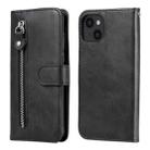 For iPhone 13 Fashion Calf Texture Zipper Horizontal Flip Leather Case with Stand & Card Slots & Wallet Function(Black) - 1