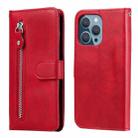 For iPhone 13 Pro Fashion Calf Texture Zipper Horizontal Flip Leather Case with Stand & Card Slots & Wallet Function (Red) - 1